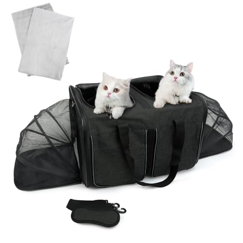 Furryilla Katzentransportbox Transportbox für 2 Katzen Hunde, Faltbarer Cat Carrier für 20kg inkl. Napf und Schultergurt von Furryilla