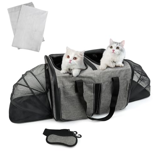 Transporttasche für Mittlere Katze Kleine Hunde Haustiere bis 6kg/13lbs, inkl. Napf und Schultergurt (Grau) von Furryilla