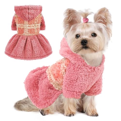 Fleece Dog Sweater Dress Winter Warm Dog Dresses for Small Dogs Soft Stretchy Pet Dog Sweater Clothes Puppy Clothing Cats Apparel for Cold Weather (Pink, Small) von Furrymong