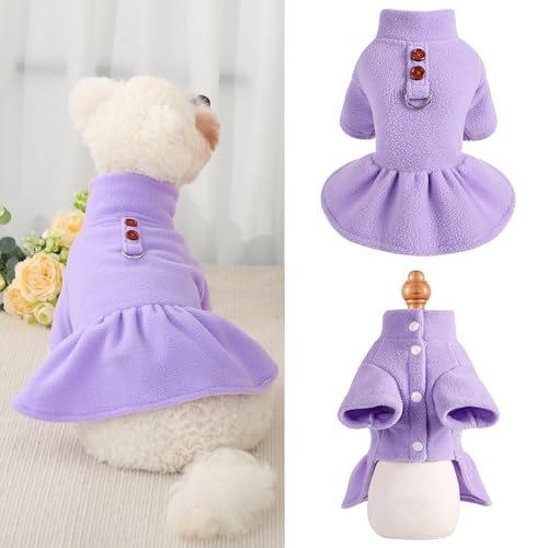 Fleece Hundekleid mit Geschirr, Hundekleider für kleine Hunde, Winter Hundekleidung für kleine Hunde Mädchen, niedliche Prinzessin Geburtstag Hundekleider für extra kleine Hunde Chihuahua Yorkie von Furrymong