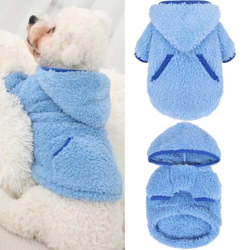 Fleece-Hundepullover mit Kapuze, warm, flauschiger Samtpullover, Hunde-Winterkleidung für kleine Hunde, Mädchen und Jungen, Haustiermäntel, Katzenbekleidung (Blau / Beere, Größe S) von Furrymong