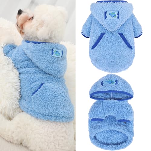 Fleece-Hundepullover mit Kapuze, warm, flauschiger Samtpullover, Hunde-Winterkleidung für kleine Hunde, Mädchen und Jungen, Haustiermäntel, Katzenbekleidung (Blau / Beere, Größe XXS) von Furrymong