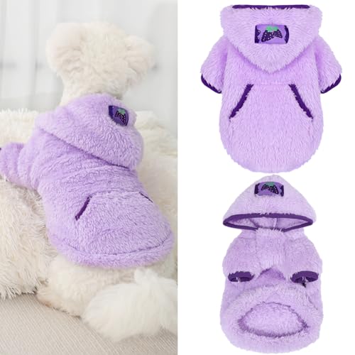 Fleece-Hundepullover mit Kapuze, warm, flauschiger Samtpullover, Hunde-Winterkleidung für kleine Hunde, Mädchen und Jungen, Haustiermäntel, Katzenbekleidung (Lila Grape, XS) von Furrymong