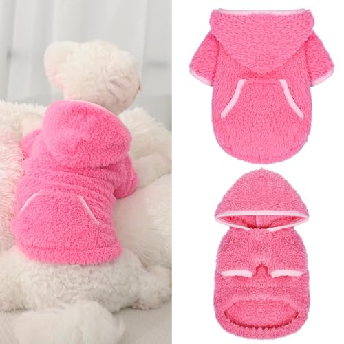 Fleece-Hundepullover mit Kapuze, warm, flauschiger Samtpullover, Hunde-Winterkleidung für kleine Hunde, Mädchen und Jungen, Haustiermäntel, Katzenbekleidung (Rose Strawberry, XXS) von Furrymong