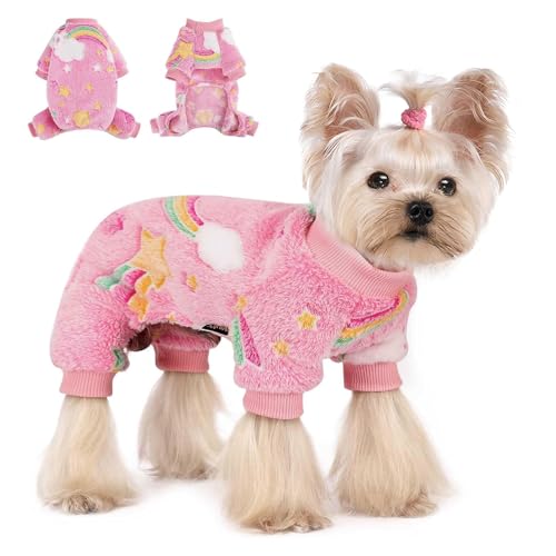 Hunde-Pyjama für kleine Hunde, leuchtet im Dunkeln, Batikfärbung, Einhorn-Pullover, superweiches Samtmaterial, Chihuahua, Yorkie, kleine Kleidung, Outfits (Größe XS) von Furrymong