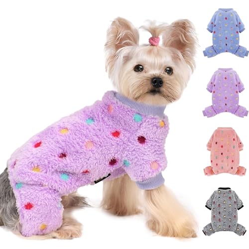 Hunde-Pyjama, Baumwolle, dehnbar, Haustier-Hunde-Pyjama, Jammies, Welpen-Outfits für XXXS, für weibliche und männliche Hunde, Winter-Hunde-Pyjama, Hunde-Pyjama für 3 XS, Lila, Größe XXS von Furrymong