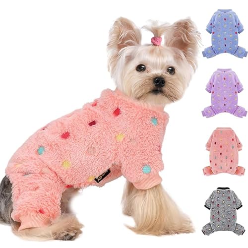 Hunde-Pyjama, Größe XS, Baumwolle, dehnbar, Haustier-Hunde-Pyjama, Jammies, Welpen-Outfits für XS-Hunde, weiblich und männlich, Winter-Hunde-Pyjama für XXS-Hunde (Rosa, XS) von Furrymong