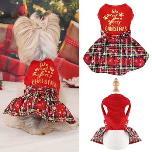 Hunde-Weihnachtsanzug, Weihnachts-Hundekleidung, Hunde-Weihnachtskleid, Hunde-Weihnachtsoutfits, kariertes Hundekleid, kleine Hunde, Weihnachtsoutfits, Welpen, Urlaub, XXS von Furrymong