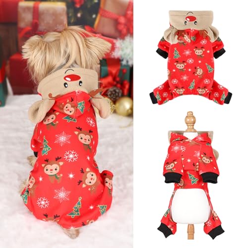 Weihnachtspyjama für Hunde, Fleece, Weihnachtspullover, Hunde-Weihnachtskleidung, warmes Rentier-Hunde-Weihnachts-Outfit, Winterkleidung für kleine Hunde, Mädchen, Jungen, Haustier, Katze, Pyjama, von Furrymong