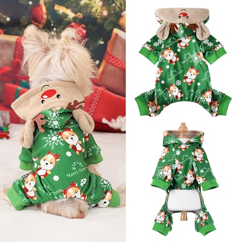 Weihnachtspyjama für Hunde, Fleece, Weihnachtspullover, warmes Rentier-Einteiler, Hunde-Weihnachtsoutfit, Hunde-Winterkleidung für kleine Hunde, Mädchen, Jungen, Haustier, Katze, Pjs, Xmas Puppy von Furrymong