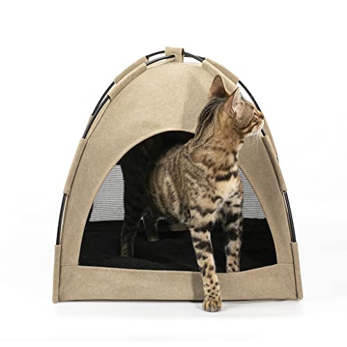 FURRYTAIL Katzenbett für Wohnungskatzen, Katzenhäuser, Haustierbetten für Katzen und kleine Hunde, Katzenzelt, Kätzchenbett, Katzenhütte, Katzenhöhle mit abnehmbarem, waschbarem (Beige) von Furrytail