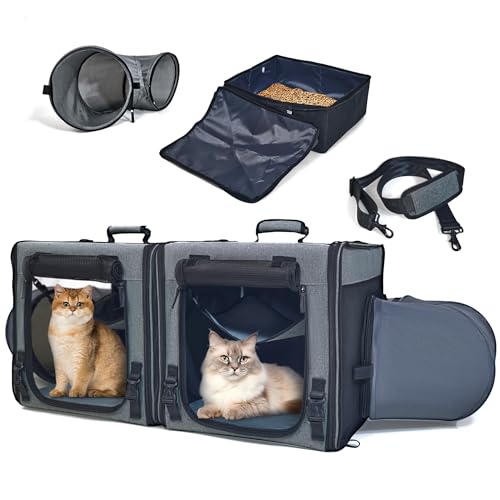 3 in 1 Doppel Haustier Tragetasche, Auto Katze Reise Carrier mit Katzentoilette, für 2 Katzen und kleine Hunde Home Travel Set, Tragbare Tragetasche/Hängematte/Matte, große Katzentrage mit faltbarem von Furtent