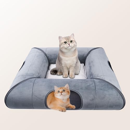 Katzentunnelbett für Indoor-Katzen, mit abnehmbarem und waschbarem weichem Kissen, geeignet für mehrere kleine Katzen und große Katzen, zusammenklappbare Katzenhöhle (keine Tür), tolles Spielzeug für von Furtent