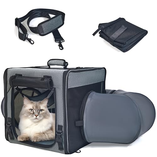 Tragbare Katzentoilette mit Katzentoilette, Haustiertragetasche mit faltbarem Katzentunnel – bequeme kleine Hunde Zuhause und Katzenreisetasche, Katzenauto-Tragetasche, Outdoor-Katzenkäfig, Grau von Furtent