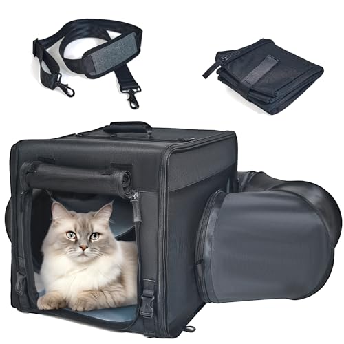 Tragbare Katzentragetasche mit Katzentoilette, Haustiertragetasche mit faltbarem Katzentunnel – bequeme kleine Hunde Zuhause und Katzenreisetasche, Katzenauto-Tragetasche, Outdoor-Katzenkäfig, Schwarz von Furtent