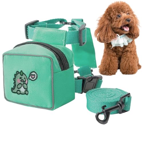 Furtryvl Hundesatteltasche, Cartoon-Rucksack für Hunde mit Hundeleine, Katzenpackweste, niedlicher Bär, Kaninchen, Dinosaurier, Tiermuster, verstellbares Haustiergeschirr für Reisen, Camping von Furtryvl