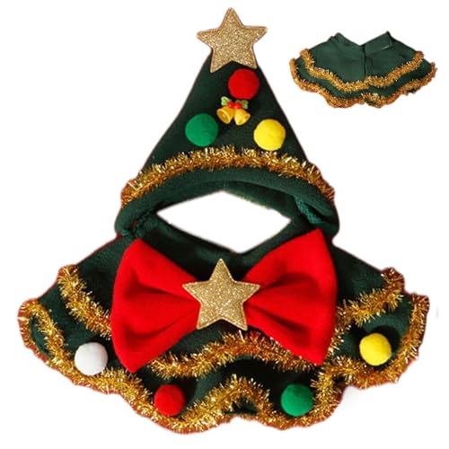 Furtryvl Weihnachts-Schal für Welpen, Winter-Halswärmer mit Mütze, Haustier-Schal mit Schleife und Ball-Design, verkleiden Sie sich Outfit, Weihnachtskatzenkostüm, Hundekleidung von Furtryvl