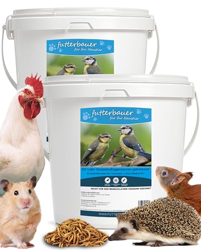 Futterbauer 2x10L Soldatenfliegenlarven getrocknet, Premium Vogelfutter, Fischfutter, Futter für Reptilien und Nager, Proteinreiches Naturfutter wie Mehlwürmer von Futterbauer