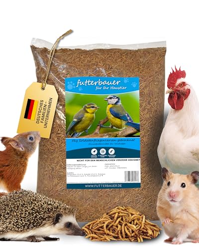 Futterbauer 5kg Soldatenfliegenlarven getrocknet, Premium Vogelfutter, Fischfutter, Futter für Reptilien und Nager, Proteinreiches Naturfutter wie Mehlwürmer von Futterbauer