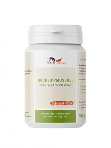 Futtermedicus Grünlippmuschel-Extrakt | 150g | Ergänzungsfuttermittel für Hunde und Katzen | Für Senioren | Natürlicher Mix aus GAGs, Omega-3-Fettsäuren und Mineralstoffen von Futtermedicus