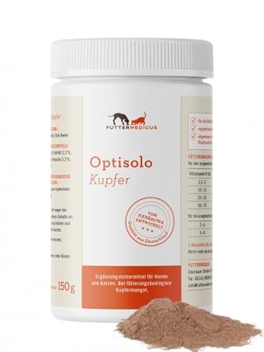 Futtermedicus Optisolo Kupfer | 150 g | Ergänzungsfuttermittel für Hunde und Katzen | Bei ernährungsbedingtem Kupfermangel | Organische Kupferverbindung | Natürliche Rohstoffe von Futtermedicus