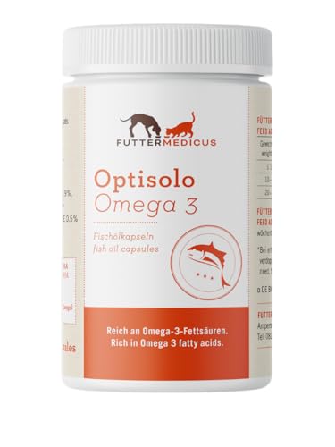 Futtermedicus Optisolo Omega 3 Fischölkapseln | 220 Stück | Futterzusatz für Hunde und Katzen | Zur täglichen Versorgung mit Omega-3-Fettsäuren | für Leber, Nieren, Haut & Fell von Futtermedicus