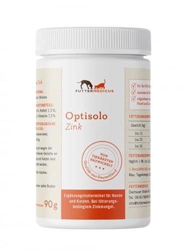 Futtermedicus Optisolo Zink | 90 g | Ergänzungsfuttermittel für Hunde und Katzen | Bei ernährungsbedingtem Zinkmangel | Pulver basiert auf Zichorienwurzel & Zellulose von Futtermedicus
