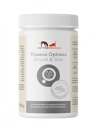 Futtermedicus Vitamin Optimix Struvit und Urat | 500 g | Ergänzungsfuttermittel für Hunde | Zur Unterstützung bei Harnkristallen | Reduzierte Phosphor- und Magnesiumzufuhr von Futtermedicus