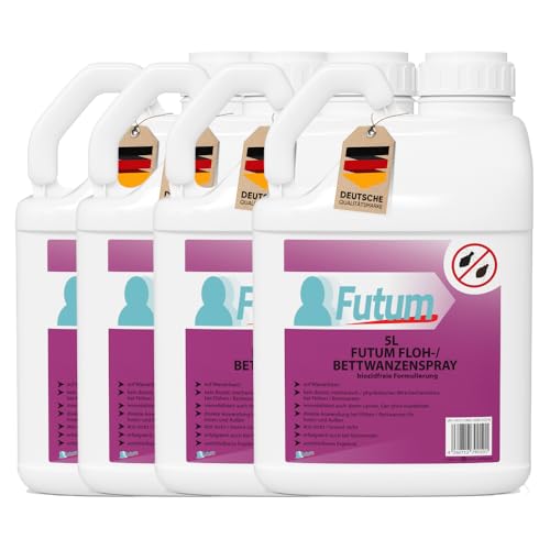 NEU Biozidfreies Flohmittel für Hund 4x5L – Floh- und Bettwanzenbekämpfung – Effektives Mittel gegen Flöhe im Haus – Flee Spray & Flohspray für Katzen – Anti Bettwanzen Lösung von FUTUM von Futum