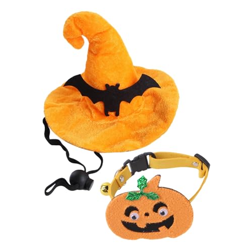 Fuuxtci Katzenhalsband und Hut-Set, Katzen-Halloween-Kostüm | Katze Hexe Halloween Kostüm Anzug | -Haustier-Kleidungsset, Hexenhut, Kopfbedeckung für Kätzchen, Chihuahua, Mops, Urlaubszubehör von Fuuxtci