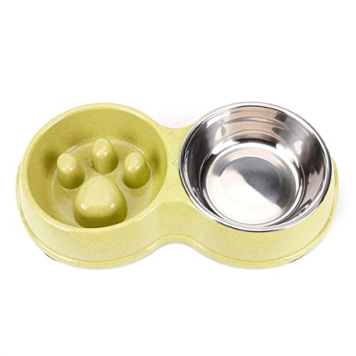 Double Slow Feeder Hundenapf für Katzen, Hund und Welpen – Anti-Choke Wasser und Futter Welpen-Futterspender mit abnehmbarer Edelstahlschale und rutschfester Unterseite (M, Grün) von Fuwok