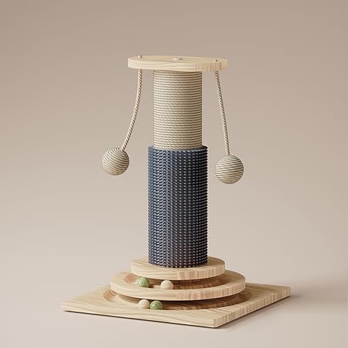 Katzenkratzbaum, Indoor Katzenkratzer Kätzchenspielzeug Katzenminze Holz Kugelbahn Zweilagig Modern Sisal für Kätzchen oder Kleinere Katzen Kratzbaum Interaktives Spielzeug mit baumelnden Ball Beige von Fuz Bigaza