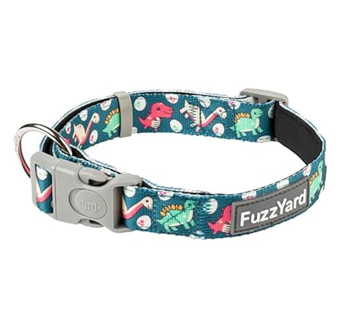 FuzzYard Dinosaur Land Hundehalsband | Größe L | Bequemes Neopren Haustier Halsband für den täglichen Spaziergang & Training | Ideale Passform für große Hunde von FuzzYard