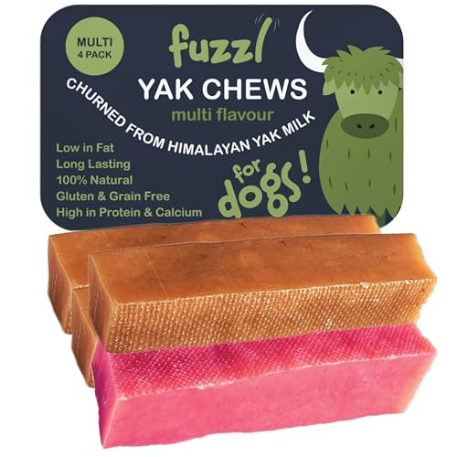 Fuzzl 4 Sorten Premium Yak Kausnacks für Hunde 4x70g Original, Superfood Kurkuma, Erdbeere, Kokosnuss Natürliche Hundeleckerli mit Himalaya Yak Milch Hunde leckerlis kauknochen Hund von Fuzzl