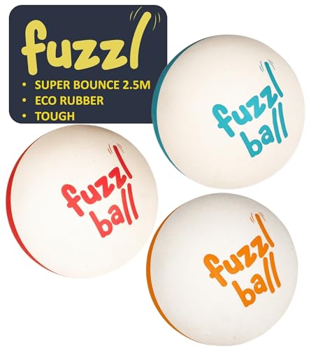 Fuzzl Ball Super Bounce Hundebälle, 6 cm, 3 Stück, super federnd, robust, Tennisball-Alternative, perfekt für Ballwerfer für aggressive Kauer von Fuzzl