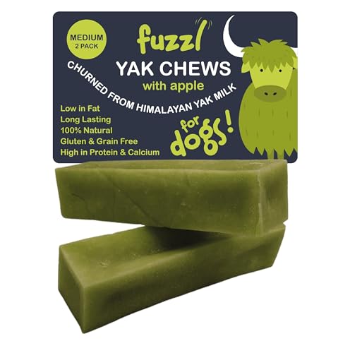 Fuzzl Premium Yak Kaukäse für Hunde 2 Pack 140g Apfel Natürliche Hundeleckerli mit Himalaya Yak Milch Yak Kauartikel ohne Verstecken, Hundefutter, Käse Hundeleckerli Hunde Leckerlis Kauknochen Hund von Fuzzl