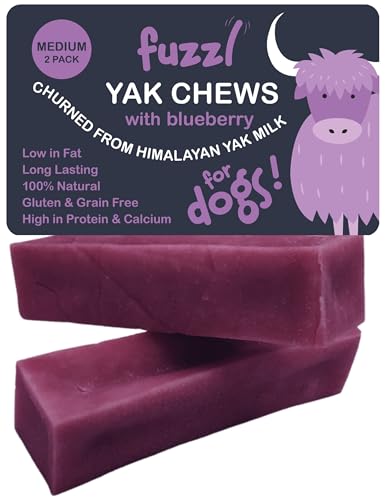 Fuzzl Premium Yak Kaukäse für Hunde 2 Pack 140g Blaubeere Natürliche Hundeleckerli mit Himalaya Yak Milch Yak Kauartikel ohne Verstecken, Hundefutter, Käse Hundeleckerli Kauknochen Hund von Fuzzl