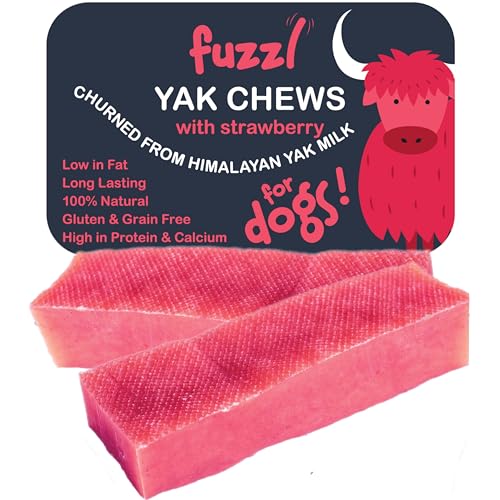 Fuzzl Premium Yak Kaukäse für Hunde 2 Pack 140g Erdbeere Natürliche Hundeleckerli mit Himalaya Yak Milch Yak Kauartikel ohne Verstecken, Hundefutter, Käse Hundeleckerli Hunde Leckerlis Kauknochen Hund von Fuzzl