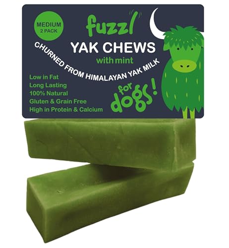 Fuzzl Premium Yak Kaukäse für Hunde 2 Pack 140g Minze Natürliche Hundeleckerli mit Himalaya Yak Milch Yak Kauartikel ohne Verstecken, Hundefutter, Käse Hundeleckerli Hunde Leckerlis Kauknochen Hund von Fuzzl