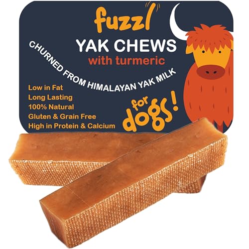 Fuzzl Premium Yak Kaukäse für Hunde 2er Pack 140g Kurkuma Natürliche Hundeleckerli mit Himalaya Yak Milch Yak Kauartikel ohne Verstecken, Käse Hundeleckerli Hunde Leckerlis Kauknochen Hund von Fuzzl