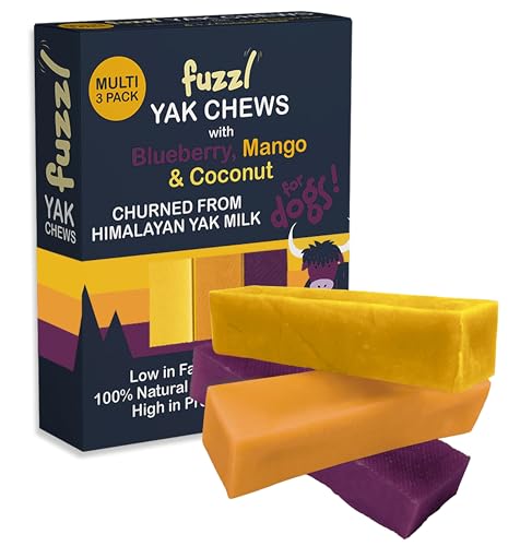 Fuzzl Yak Kausnacks für Hunde Heidelbeere Mango Kokosnuss 3er Pack - Natürliche Hundeleckerlis mit Himalaya Yak Milch - Yak Chew No Hide Hundefutter Natürliches Hundekauspielzeug Langlebige von Fuzzl