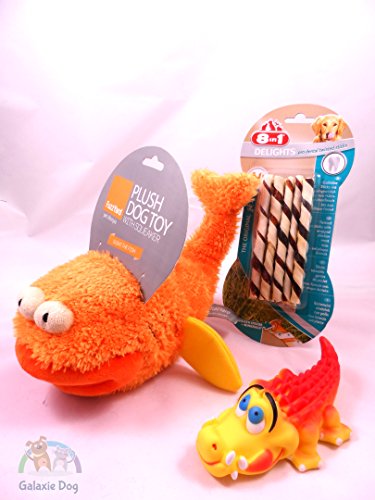 Hundespielzeug, Geschenkbox, FUN FISH Spielzeug + Leckerlis + 1 Geschenk für Sie + 1 Geschenk für Ihren Liebling von Fuzzyard