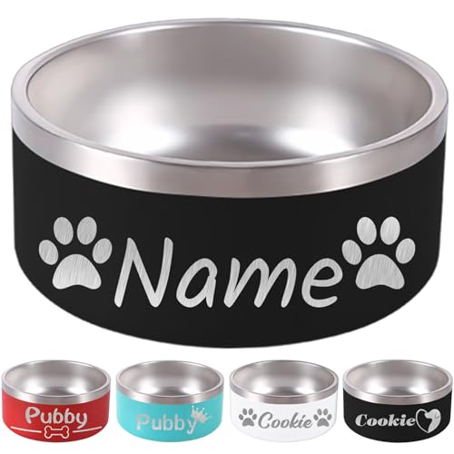 32OZ Personalisierte Hundenapf Laser graviert benutzerdefinierte Pet Name 18/32/42/64oz No Slip Edelstahl isoliert bissfest Lebensmittel Wasserschalen-Schwarz von FwSYouMAI