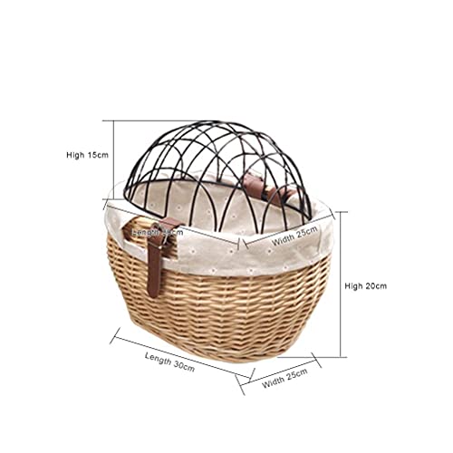 Fahrradkorb aus Korbgeflecht für Kleine Hunde, Katzen, Haustierträger, Vorderkorb mit Drahtgeflechtabdeckung (Holzfarbe) von Fydun