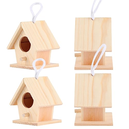 Fydun 4 Stück Holz-Vogelhaus für den Außenbereich, Hängende Vogelnester, Box, Gartendekoration, Ornament, 4 Stück Holzvogel für den Außenbereich für die Familie von Fydun