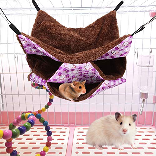 Fydun Dreilagige Warme Hängematte für Kleine Haustiere, Hängebett, Schlafsack für Hamster, Zuckervergolder, Eichhörnchen, Rosa (Purple) von Fydun