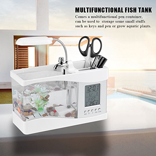 Fydun Multifunktionales, über USB Wiederaufladbares Mini-Aquarium mit Uhrfunktion, LED-Licht, Weiß, für Familien (White) von Fydun