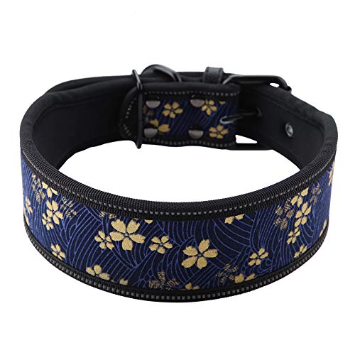 Fydun Nylon-Hundehalsband mit Verstellbarer Reflektierender Schnalle und Weicher Polsterung, Marineblaue Blumen, S, für Familien (M) von Fydun