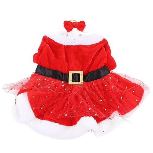 Haustier-Weihnachtskostüm, Lustige Süße Weihnachtsmann-Hunde- und Katzen-Weihnachtskleidung mit Schleifen-Kopfschmuck für Weihnachts-Mottoparty, Cosplay (XL) von Fyearfly