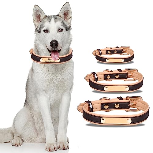 Hundehalsband aus Leder, Größe S/M/L, Rosa/Beige, personalisiertes Logo, Hundehalsband mit gravierbarem Namensschild, DIY-Logo, Lasergravur, verstellbares Halsband für kleine und große Haustiere von Fyearfly